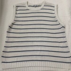 Striped Knit Sleeveless Sweater Vest - White & Navy